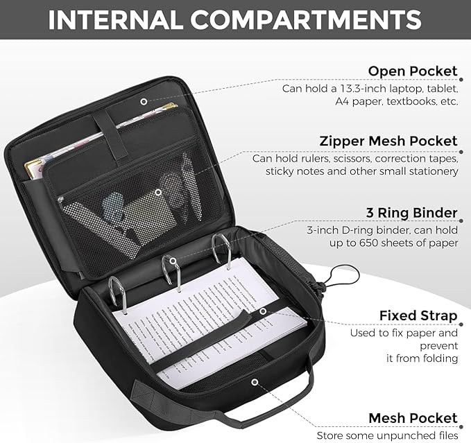 SKYDUE Zippered Binder Backpack With Adjustable Shoulder Strap & Handle