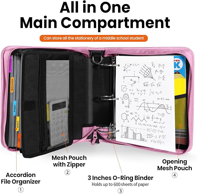 SUNEE Zippered Binder Bag With Shoulder Strap and Handle