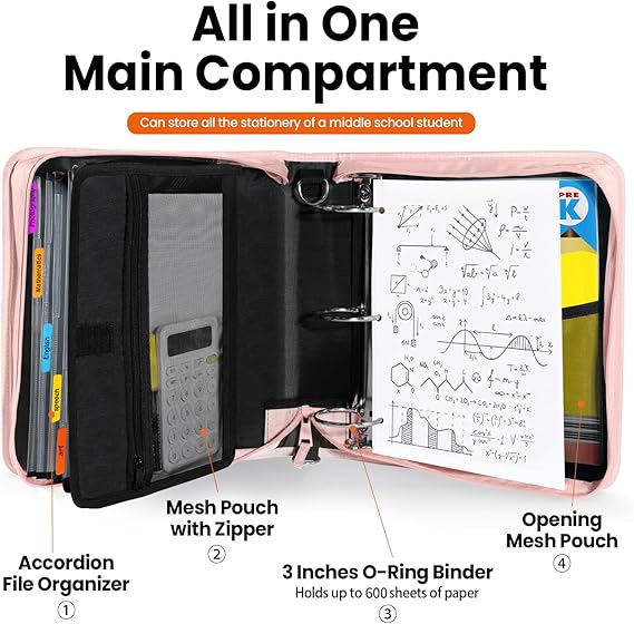 SUNEE Zippered Binder Bag With Shoulder Strap and Handle