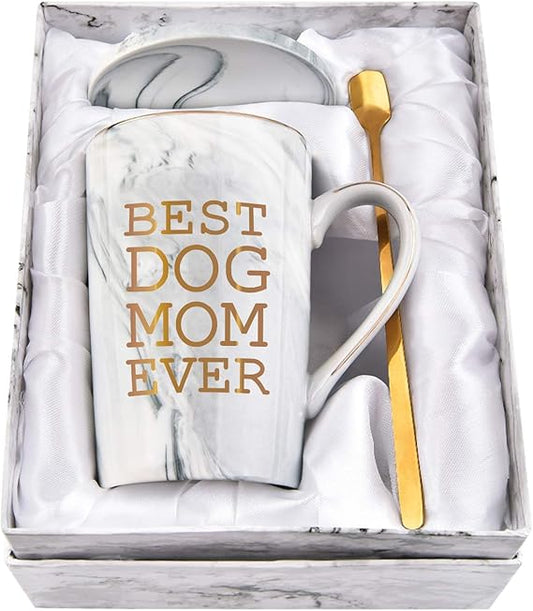 Best Dog Mom Ever Mug – 14oz Marble Mug with Gift Box 🐶