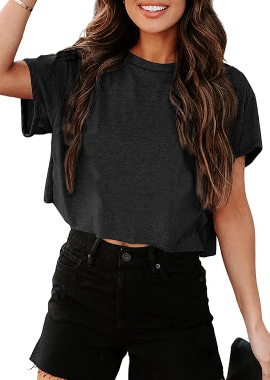 TANKANEO Cropped Crew Neck Short Sleeve T-Shirt