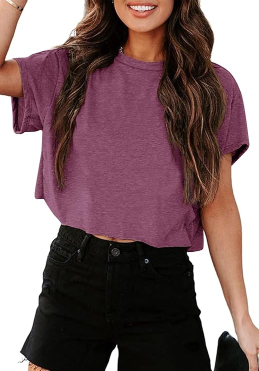 TANKANEO Cropped Crew Neck Short Sleeve T-Shirt