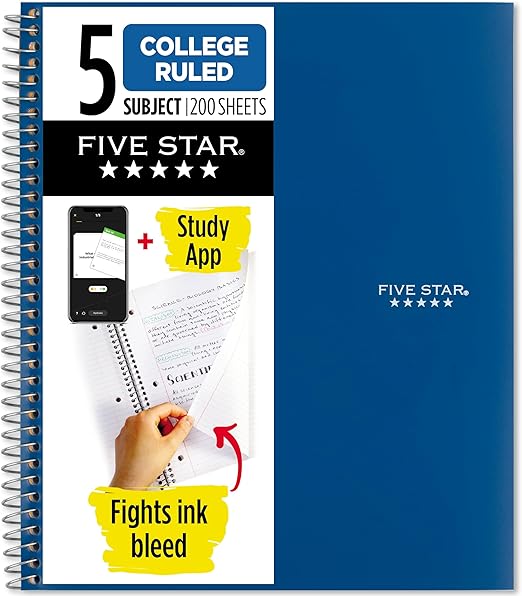 FIVESTAR 5-Subject Spiral Notebook College Ruled