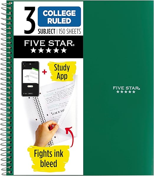 FIVESTAR 5-Subject Spiral Notebook College Ruled