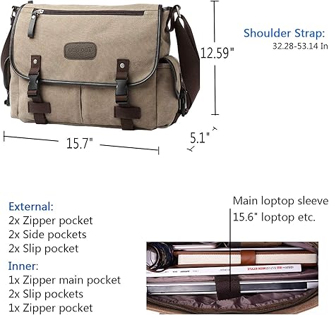 TAOQIAO Unisex Vintage Canvas Messenger Bag