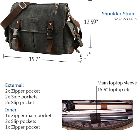 TAOQIAO Unisex Vintage Canvas Messenger Bag