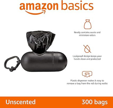 Amazon Basics Dog Poop Leak Proof Bags with Dispenser and Leash Clip