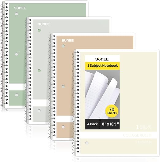 SUNEE 1-Subject Spiral Notebooks College Ruled (4 pack)