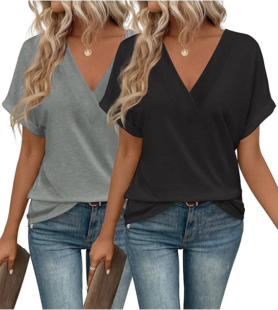 EYMUSE V-Neck Short Sleeve T-Shirt (2 pack)