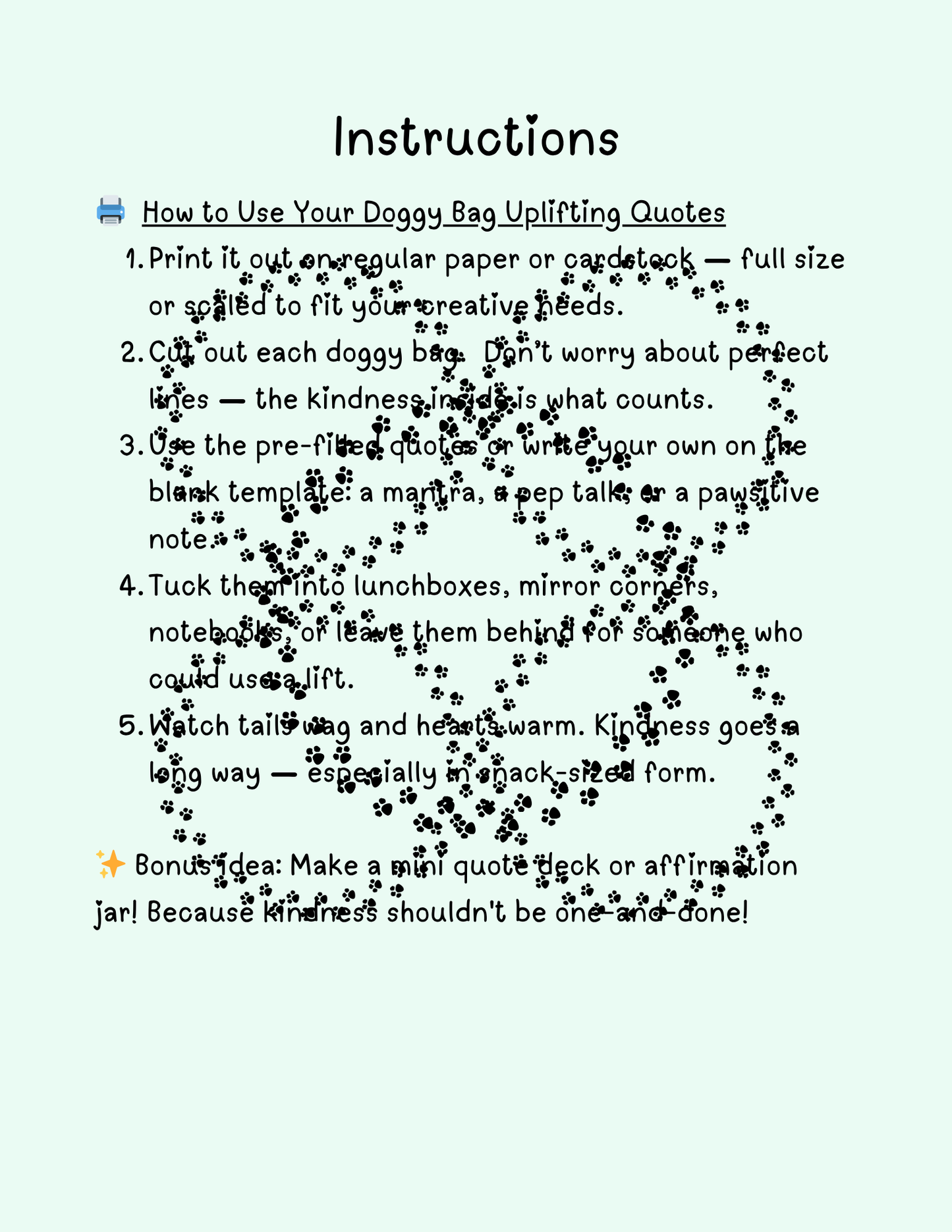 RAoW Printable | Doggy Bag Uplifting Quotes