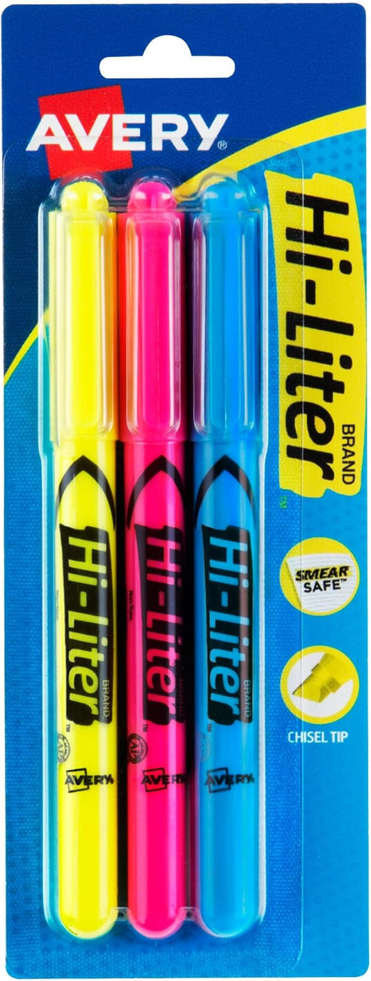 AVERY Hi-Liter Pen Style Highlighter Set (3 pack)
