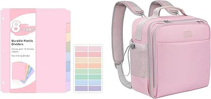 SKYDUE Zippered Binder Backpack With Adjustable Shoulder Strap & Handle + Plastic Dividers & Tab Stickers (Pink)