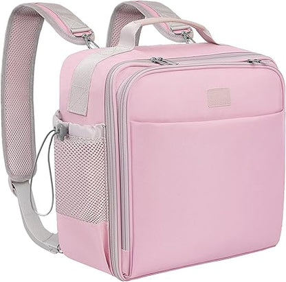 SKYDUE Zippered Binder Backpack With Adjustable Shoulder Strap & Handle + Plastic Dividers & Tab Stickers (Pink)