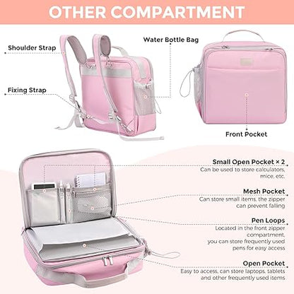 SKYDUE Zippered Binder Backpack With Adjustable Shoulder Strap & Handle + Plastic Dividers & Tab Stickers (Pink)