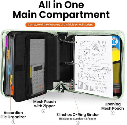 SUNEE Zippered Binder Bag With Shoulder Strap and Handle