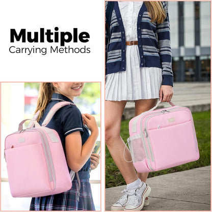 SKYDUE Zippered Binder Backpack With Adjustable Shoulder Strap & Handle + Plastic Dividers & Tab Stickers (Pink)