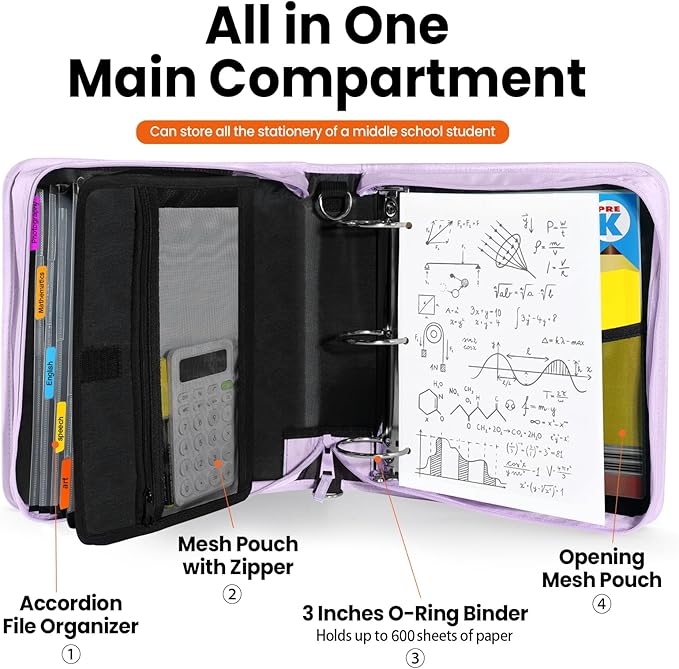 SUNEE Zippered Binder Bag With Shoulder Strap and Handle