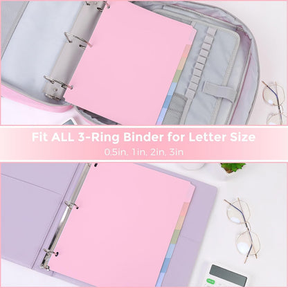 SKYDUE Zippered Binder Backpack With Adjustable Shoulder Strap & Handle + Plastic Dividers & Tab Stickers (Pink)