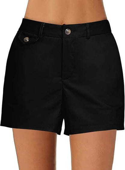 LUVAMIA High Waisted Casual Twill Shorts