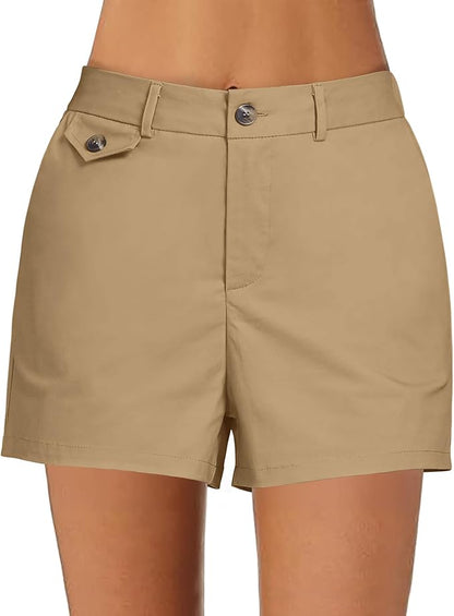 LUVAMIA High Waisted Casual Twill Shorts