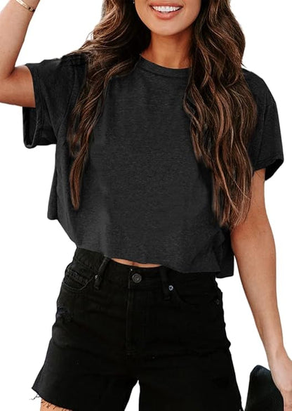 TANKANEO Cropped Crew Neck Short Sleeve T-Shirt