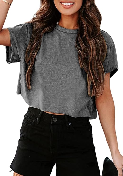 TANKANEO Cropped Crew Neck Short Sleeve T-Shirt