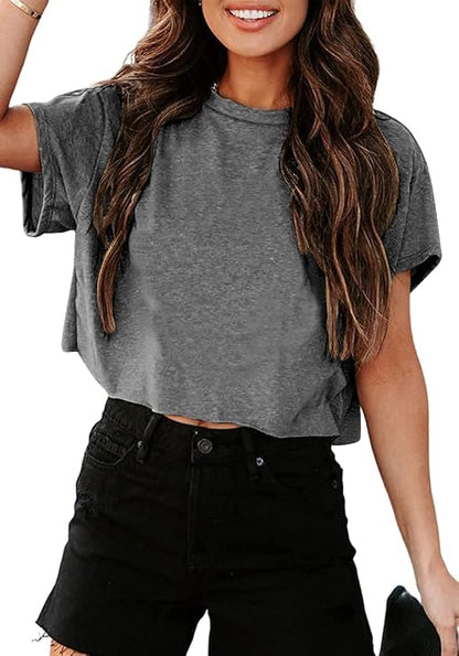 TANKANEO Cropped Crew Neck Short Sleeve T-Shirt