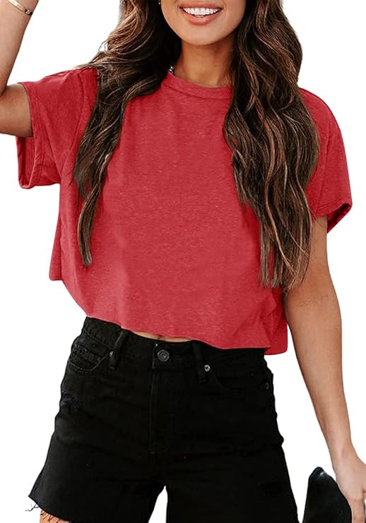 TANKANEO Cropped Crew Neck Short Sleeve T-Shirt