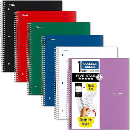 FIVESTAR 1-Subject Spiral Notebooks College Ruled (6 pack)