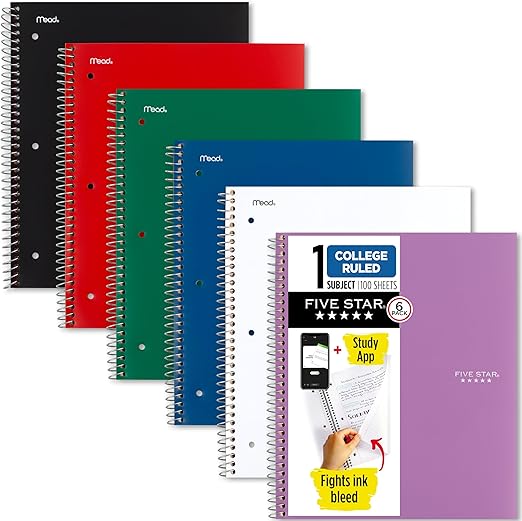 FIVESTAR 1-Subject Spiral Notebooks College Ruled (6 pack)
