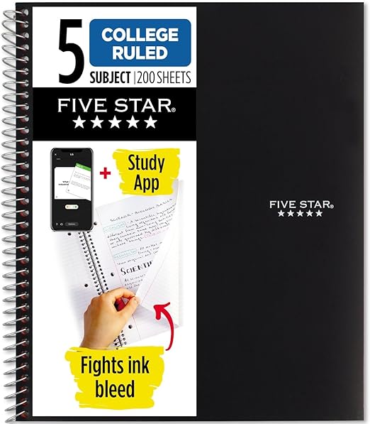 FIVESTAR 5-Subject Spiral Notebook College Ruled