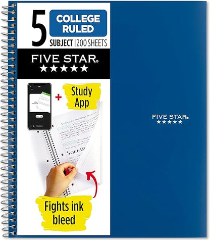 FIVESTAR 5-Subject Spiral Notebook College Ruled