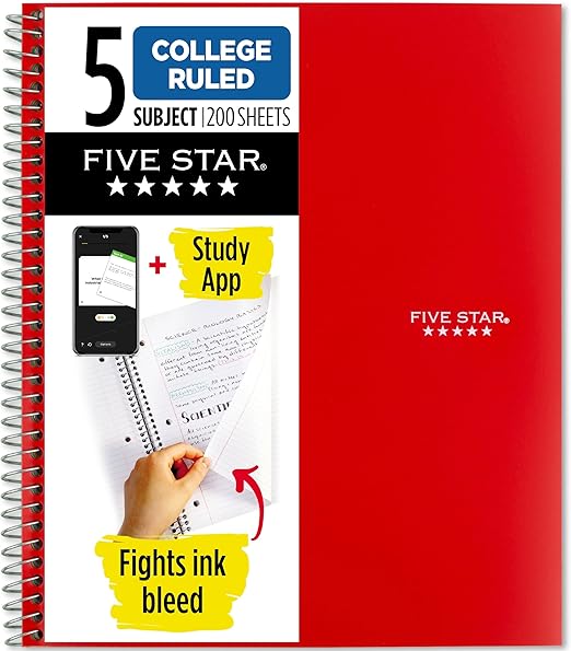 FIVESTAR 5-Subject Spiral Notebook College Ruled