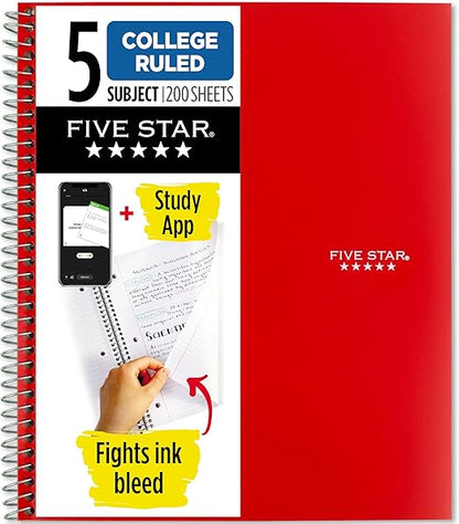 FIVESTAR 5-Subject Spiral Notebook College Ruled