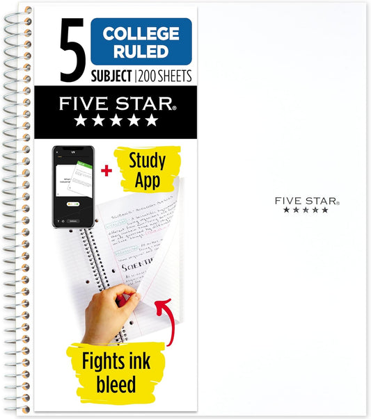 FIVESTAR 5-Subject Spiral Notebook College Ruled