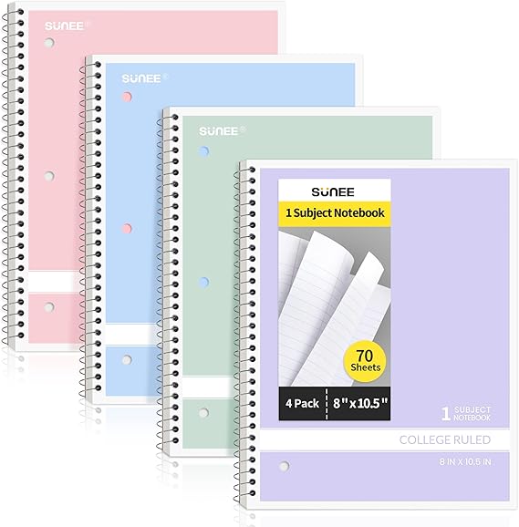 SUNEE 1-Subject Spiral Notebooks College Ruled (4 pack)