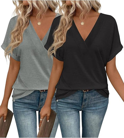 EYMUSE V-Neck Short Sleeve T-Shirt (2 pack)