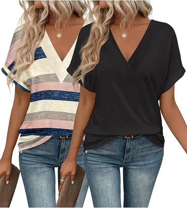 EYMUSE V-Neck Short Sleeve T-Shirt (2 pack)