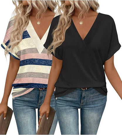 EYMUSE V-Neck Short Sleeve T-Shirt (2 pack)