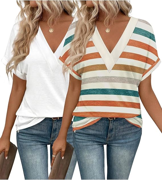 EYMUSE V-Neck Short Sleeve T-Shirt (2 pack)